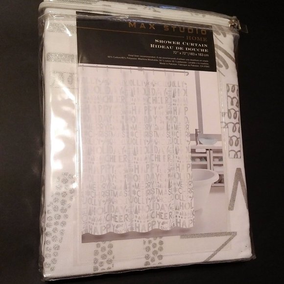 NEW Holiday Shower Curtain, White & Silver, 72" x 72" - Picture 6 of 9